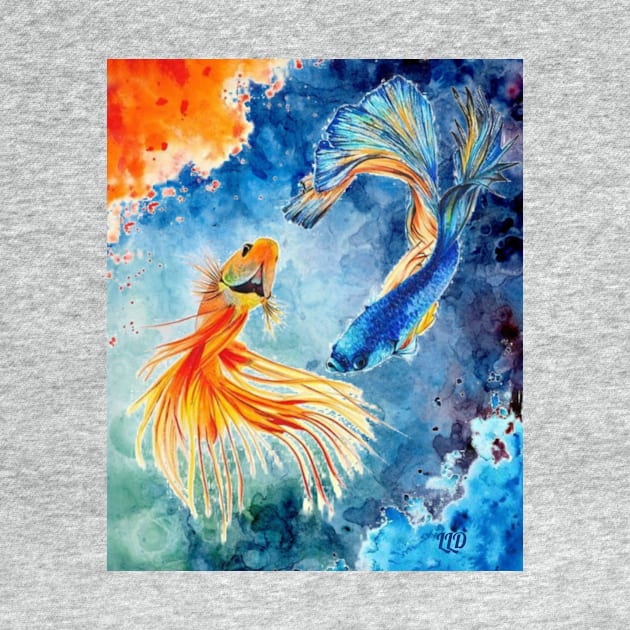 Watercolor Siamese Fighting Fish by LittleLuxuriesDesigns